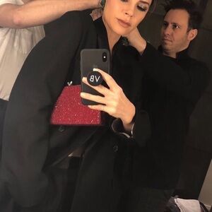 Victoria Beckham Embellished Clutch in Pink Glitter